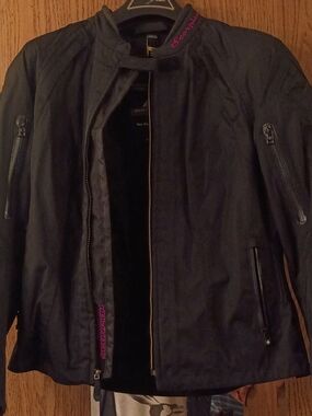 Women's Black Leather-Style Jacket with Pink Scorpion Branding
